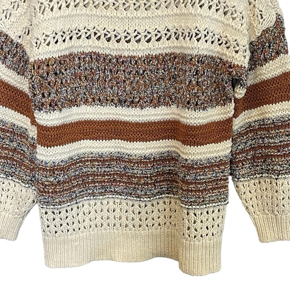 Zara Oversized Crochet Open Knit Pullover Striped Sweater Size XS S Boho Beach - Picture 7 of 16